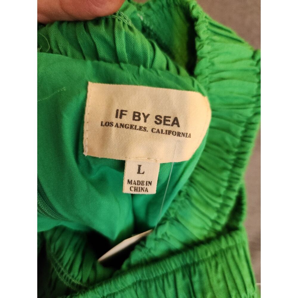 Anthropologie If By Sea Size L Jumpsuit Wide Leg Coastal Kelly Green Smocked NWT - Picture 11 of 15